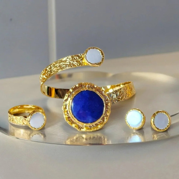 🆕️Handcrafted Turkish 18K Gold Plated Sapphire Jewelry Set - Adjustable - Picture 1 of 8